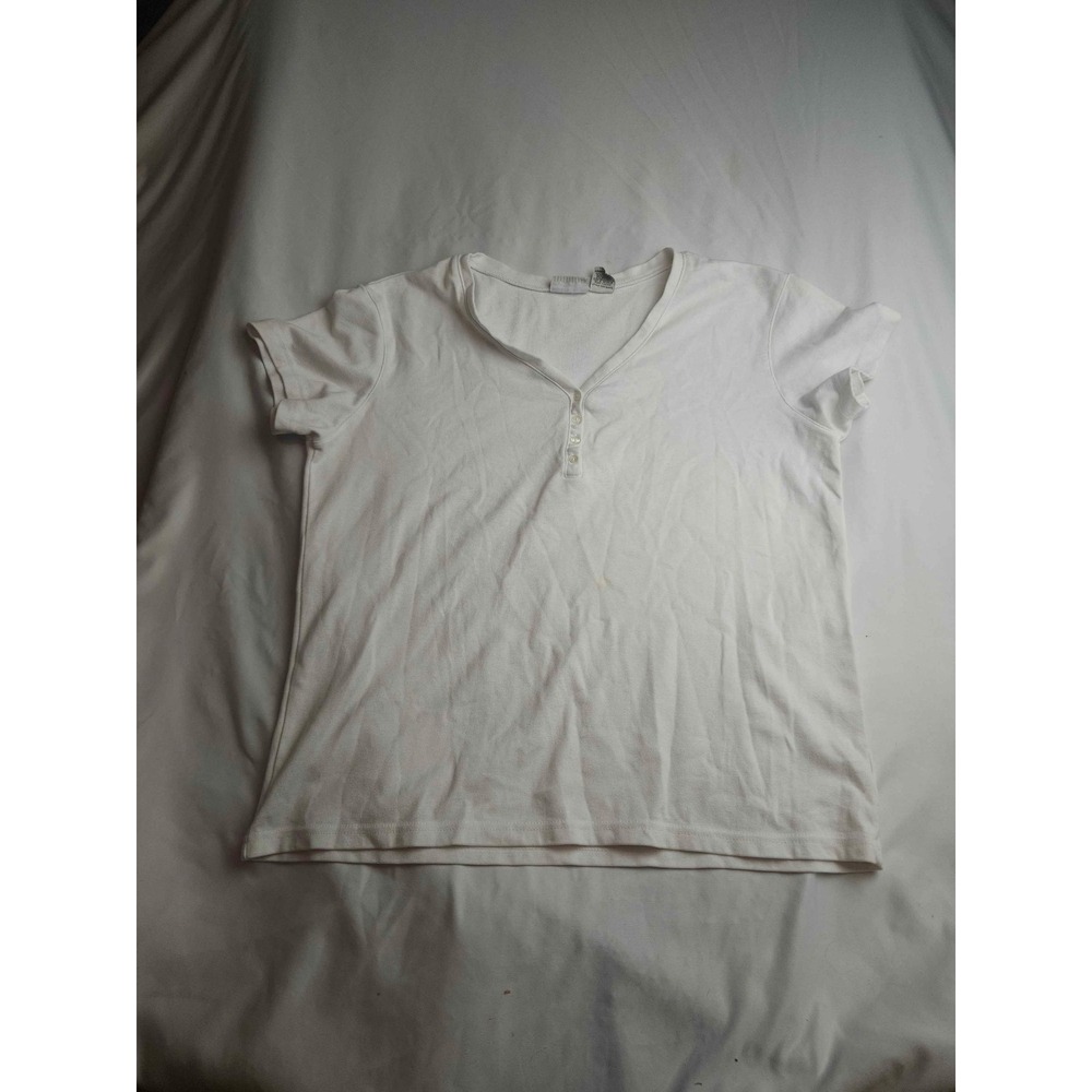 White Stag Arctic White Henley V-Neck Short Sleeve Stretch Top Large Womens